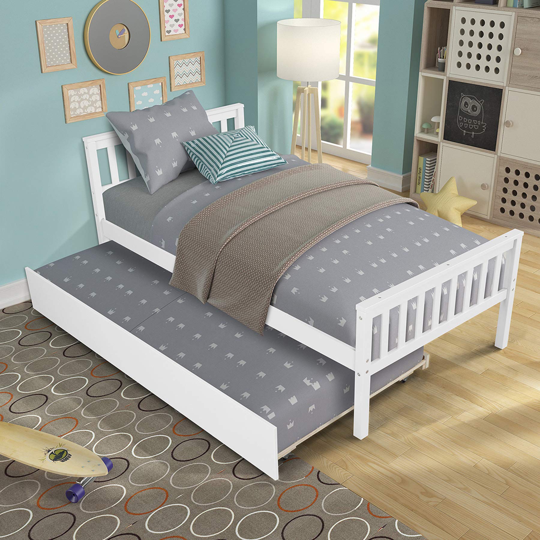 Solid Wood Twin Bed Frame with Trundle - Platform Bed with Headboard & Footboard, Wood Slat Support No Box Spring Needed - Perfect for Small Bedrooms, Guest Rooms & Studio Apartments