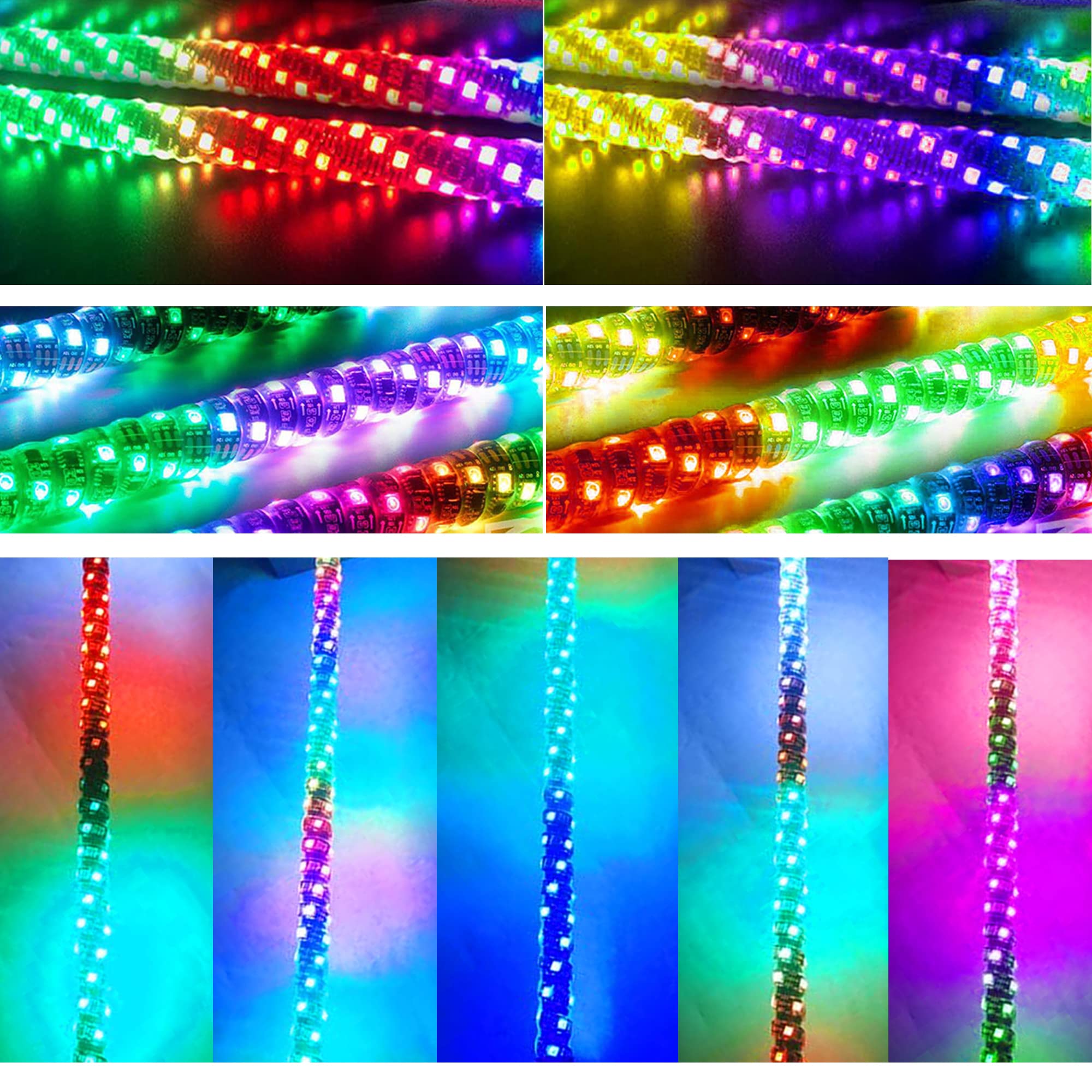 2PC 3FT RGB LED Whip Lights with APP Control - 360° Spiraling Rising Dancing Dreamcolor Flag for UTV, ATV, Off-Road, Sand Buggy & Dune RZ | Perfect for Night Rides, Off-Road Racing & Desert Adventures
