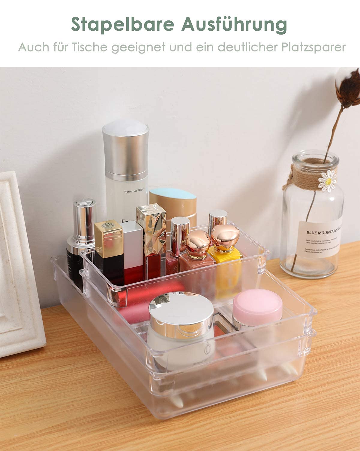 10-Piece Clear Stackable Plastic Storage Organizer Boxes for Makeup, Jewelry, Office & Home - Perfect for Drawer, Vanity & Closet Organization