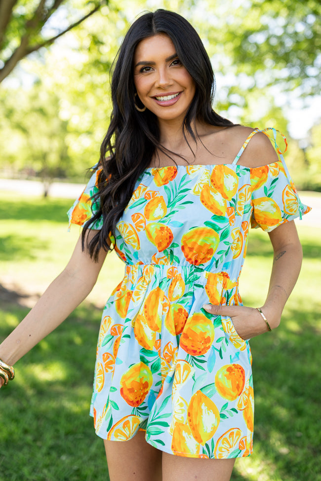 Easy Peasy Citrus Print Romper - Baby Girls' Summer Outfit | Soft & Breathable Cotton Jumpsuit for Playdates, Beach Trips & Photo Shoots