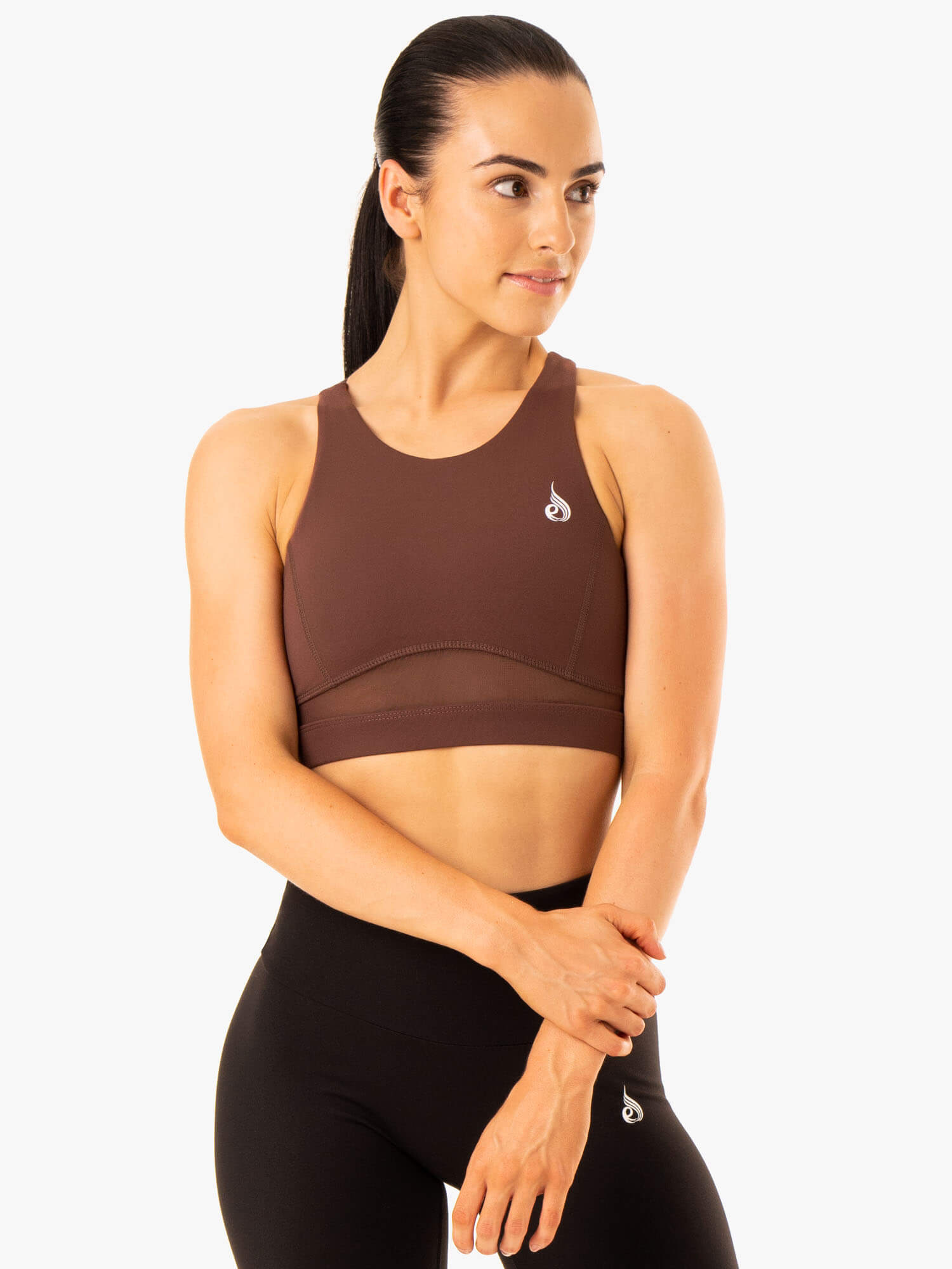 Amazon Women's High Support Mesh Sports Bra - Chocolate Brown - Breathable & Comfortable for Running, Yoga & Gym Workouts