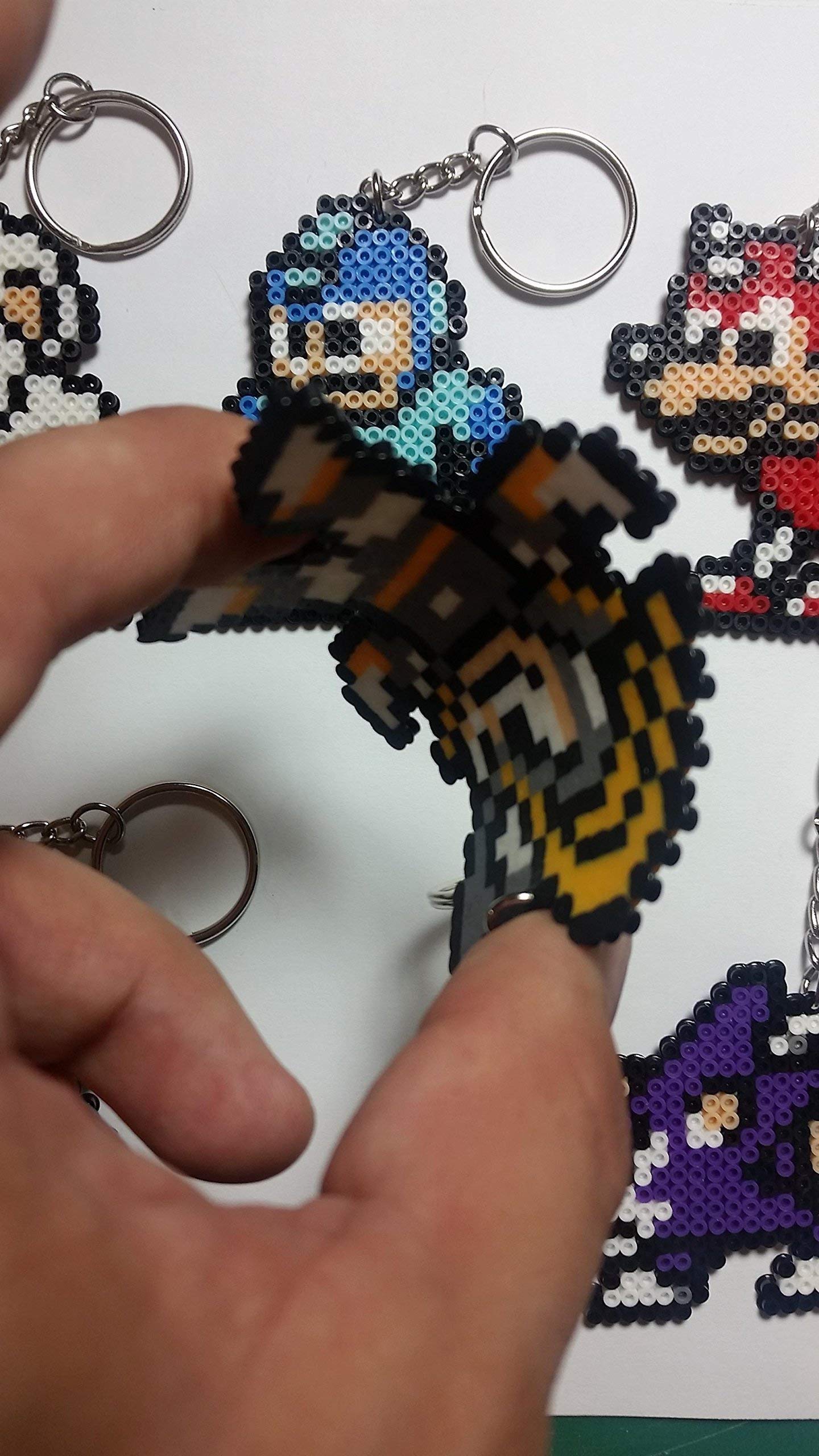 Mega Man Perler Bead Pixel Art Keychains - Bass, Treble, Protoman, Rush, Roll, Dr. Light & Dr. Wily - Perfect for Gaming Fans, Cosplay Accessories & Gift Ideas