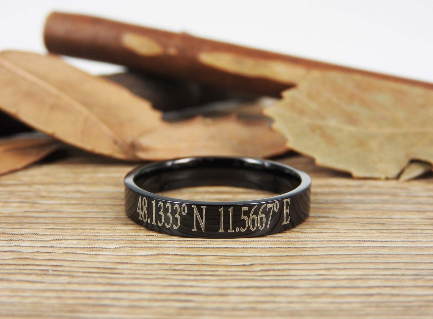 Personalized Engraved Titanium Rings Set - Custom Coordinate Jewelry with Latitude & Longitude - Perfect for Anniversary, Wedding, and Travel Gifts