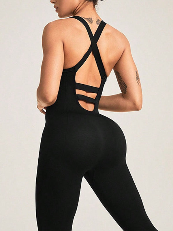 ZASUWA Women's Round Neck Slimming Backless Jumpsuit - Perfect for Parties, Date Nights & Summer Outings