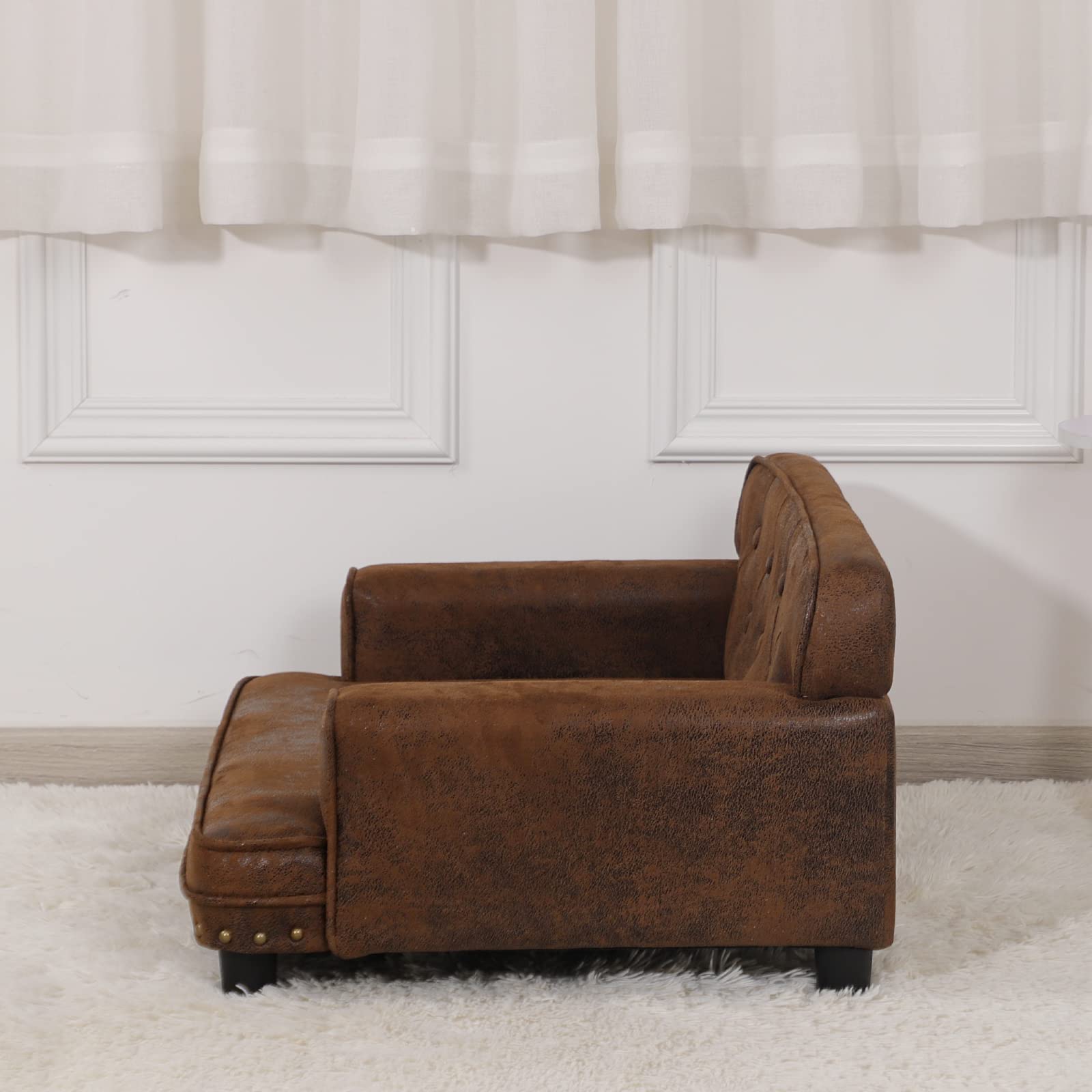 Premium Orthopedic Dog Bed & Cat Sofa - Wooden Frame Suede Pet Couch for Small Breeds, Washable Removable Cover (Coffee Brown) - Perfect for Living Room, Bedroom & Pet Nursery Comfort