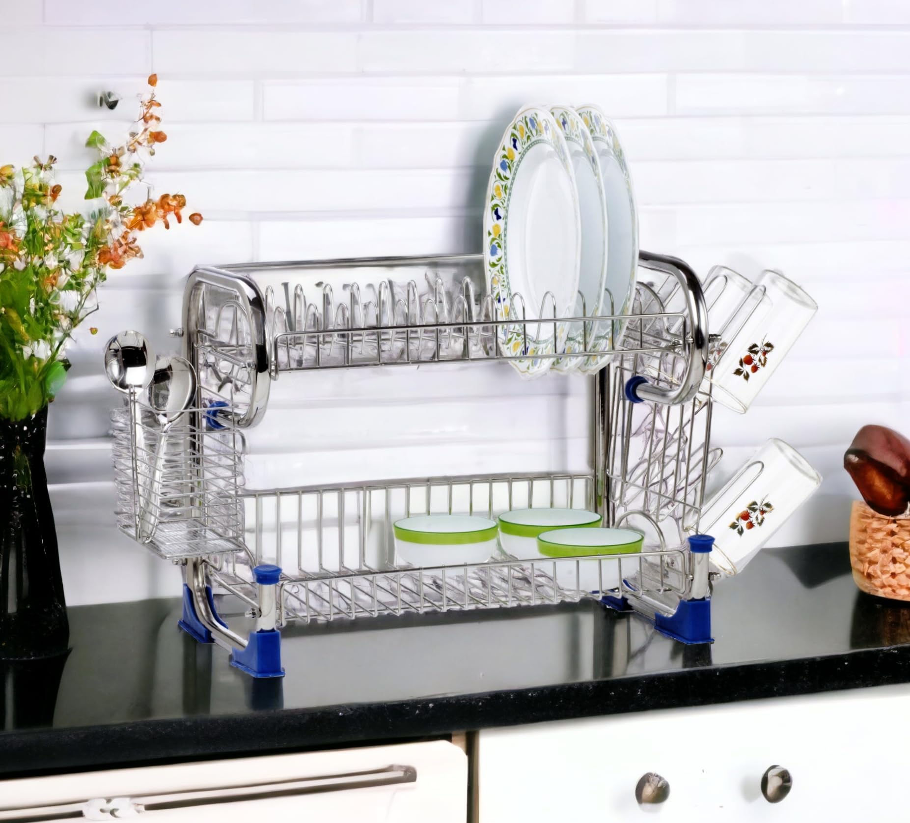 Premium AMOL® Stainless Steel Dish Drying Rack & Utensil Holder - Space-Saving Kitchen Organizer for Countertop, Sink, or Cabinet (Elegant Design) - Perfect for Small Kitchens, Apartments, and Dish Drainer Needs