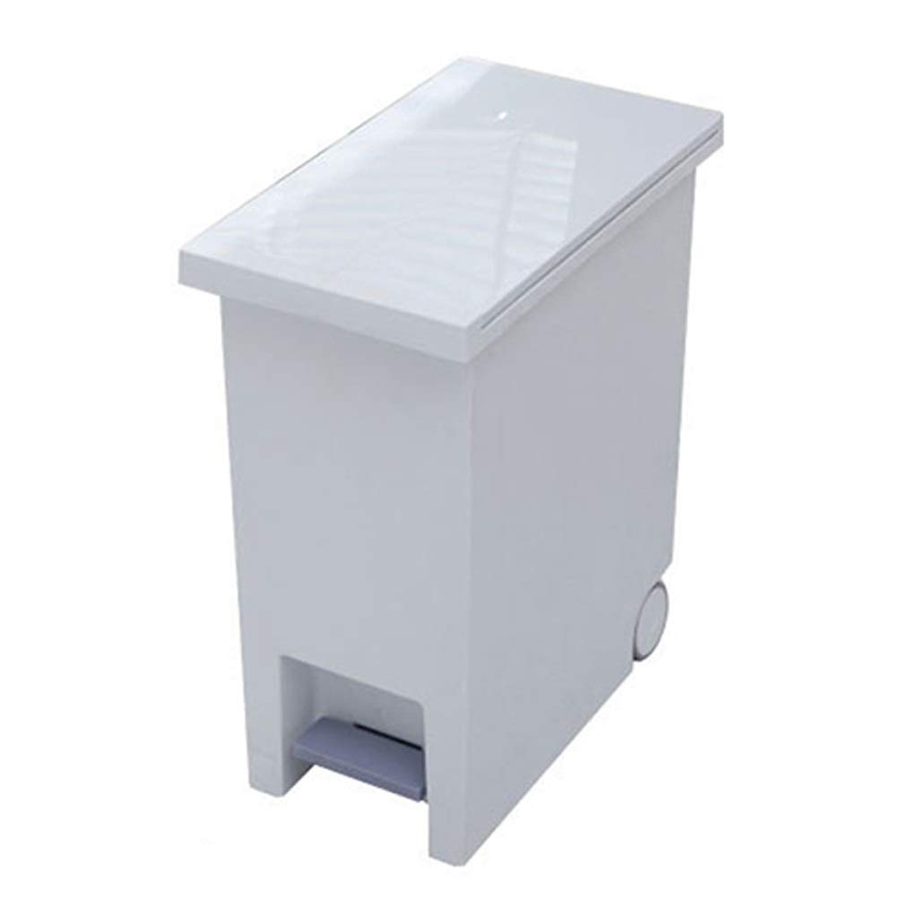 ZANZAN 12L/3.17Gal Slim Kitchen Step Trash Can with Secure Slide Lock - White Plastic Waste Bin for Home, Office & Bathroom - Space-Saving Garbage Can for Small Spaces