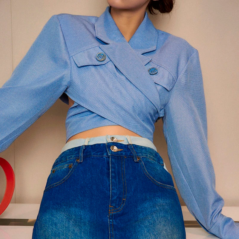 Vintage Asymmetrical Slim Fit Women's Blouse with Lapel Collar - Long Sleeve Fashion Top for Women | Perfect for Office Wear, Date Night & Casual Outfits