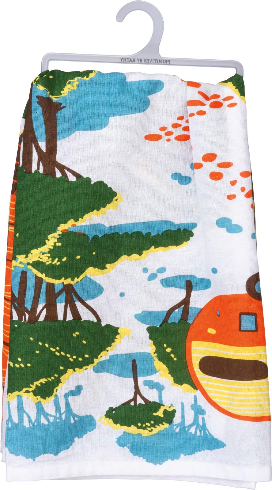 Primitives by Kathy 'Our Happy Place' Kitchen Dish Towel - Vintage Farmhouse Style Cotton Towel for Camping, Picnics & Outdoor Adventures