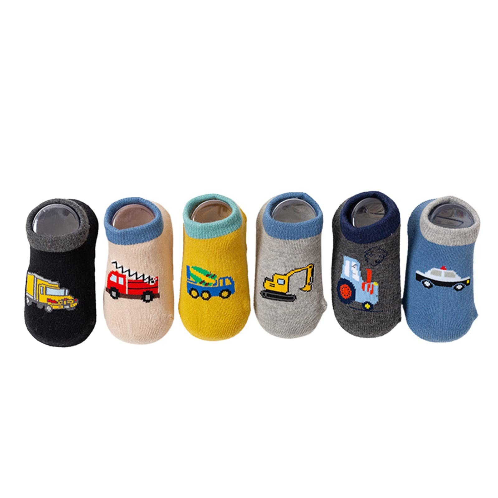 Non-Slip Baby Socks for Boys & Girls - 3 Pairs Cartoon Cotton Toddler Socks with Anti-Skid Dots - Soft Kids Floor Socks for Indoor Play, Crawling & Car Rides