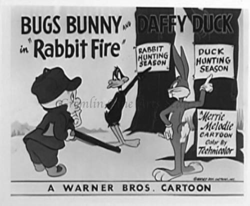Vintage Bugs Bunny & Daffy Duck 'Rabbit Fire' Warner Bros Cartoon Lobby Card - Classic Animation Collectible for Movie Memorabilia & Cartoon Fans