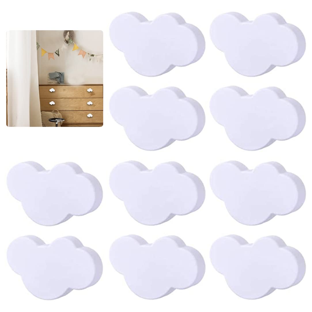 10PCS Kids Cartoon Cloud-Shaped Plastic Drawer Handles with Screws - White Furniture Knobs for Bedroom, Living Room & Kitchen | Durable & Child-Safe Cabinet Pulls for Nursery, Playroom & Kids' Furniture