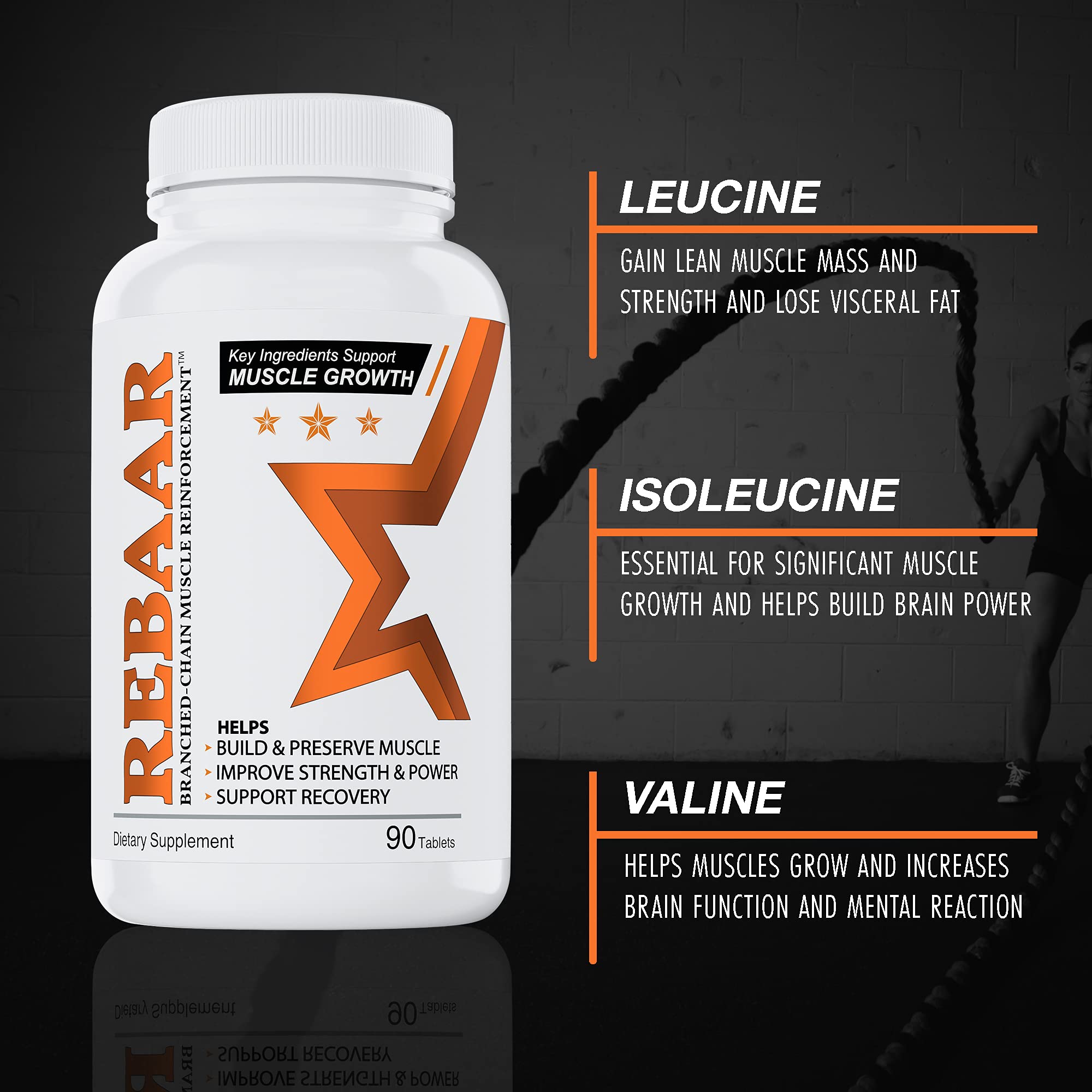 REBAAR BCAA Capsules - Keto Friendly Branched Chain Essential Amino Acids Supplement for Muscle Recovery, Workout Energy & Post Exercise - 90 Tablets - Ideal for Fitness Enthusiasts & Keto Dieters