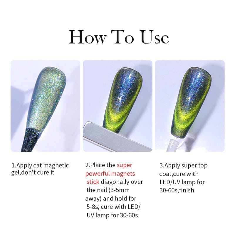 Reflective Glass Cat Magnetic Gel Nail Polish - 10ml Long-Lasting Shine for Manicures & Pedicures - Perfect for Nail Art, Salon & Home Use