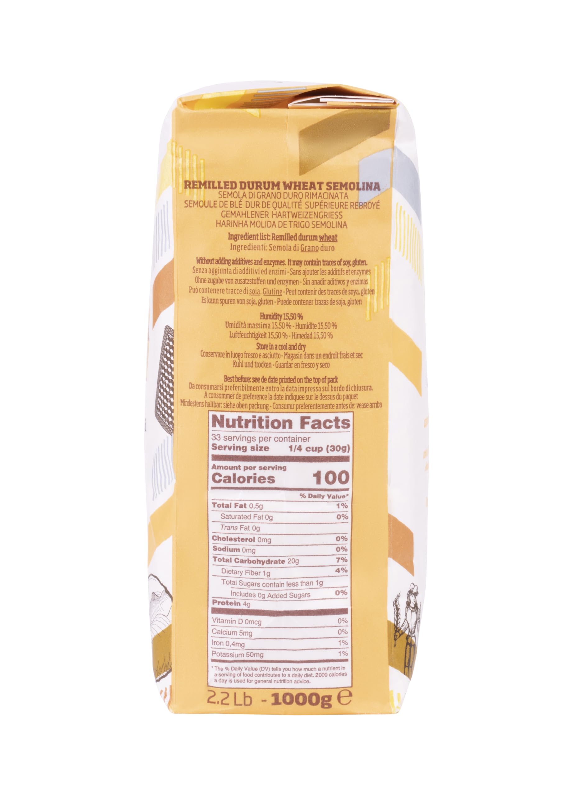 Premium Antimo Caputo Semola Di Grano Duro Rimacinata Semolina Flour 2.2LB (1kg) - 100% Natural Italian Pasta Flour for Authentic Homemade Pasta, Pizza Dough & Bread | Ideal for Fresh Pasta Making, Artisan Baking & Italian Cuisine