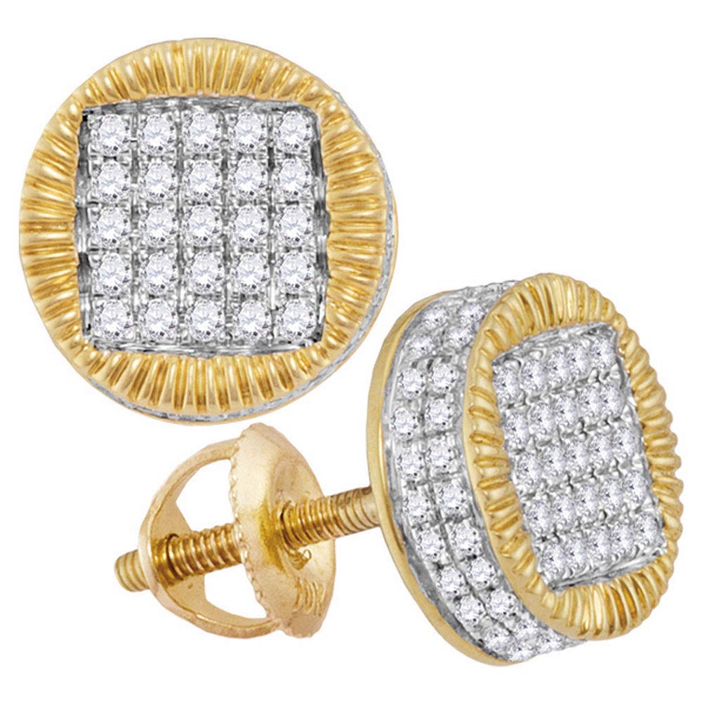 10kt Yellow Gold Men's Round Diamond Fluted Circle Stud Earrings - 1/2 Cttw - Perfect for Weddings, Parties & Special Occasions
