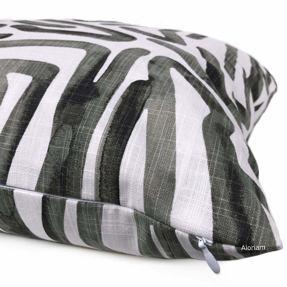 Carlos Black and White Brushstroke Maze Cotton Pillow Cover - Modern Abstract Print for Living Room, Bedroom, or Office Decor