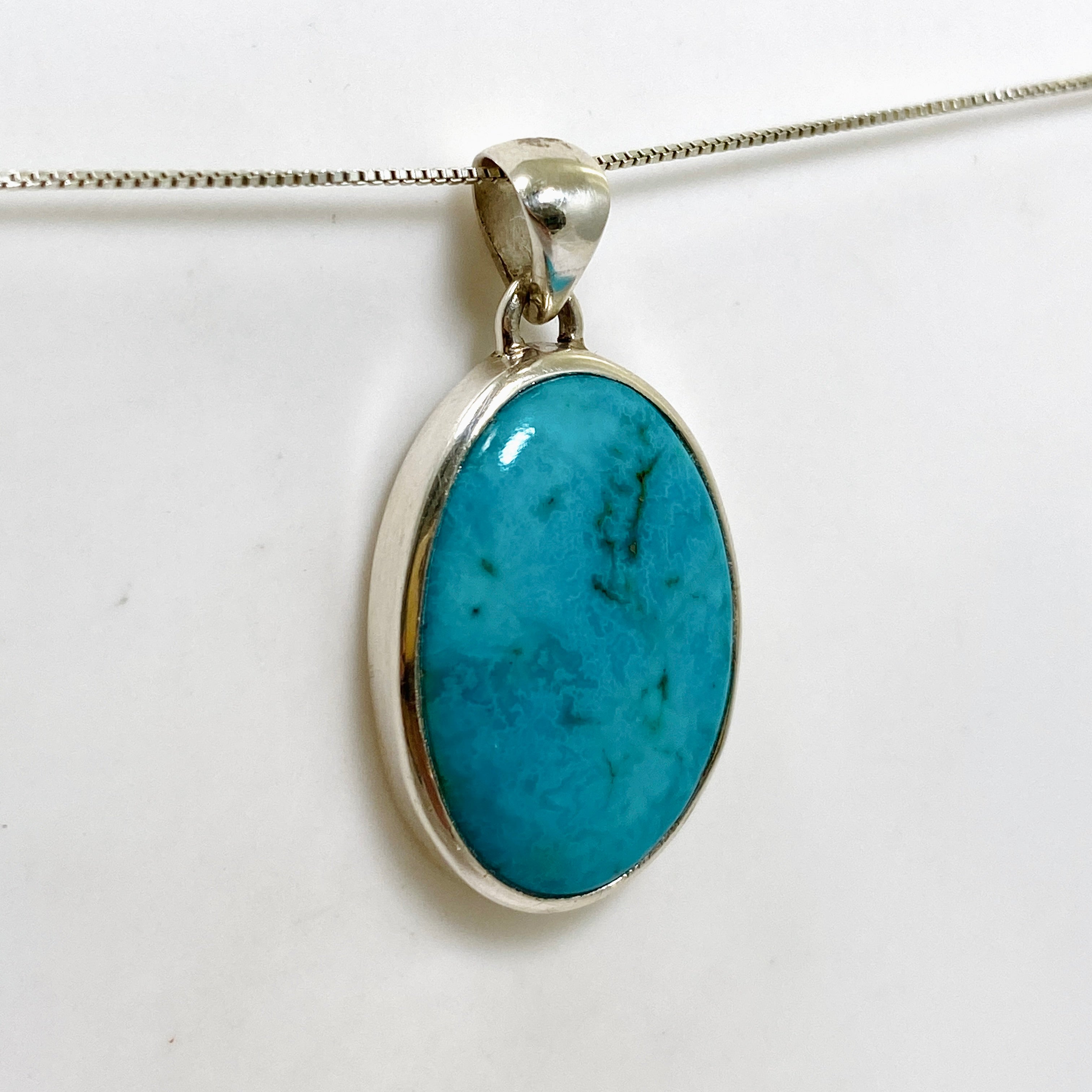 Natural Arizona Turquoise Oval Cabochon Pendant - Handcrafted Sterling Silver Jewelry PPGJ1029 for Women's Fashion & Gift Giving