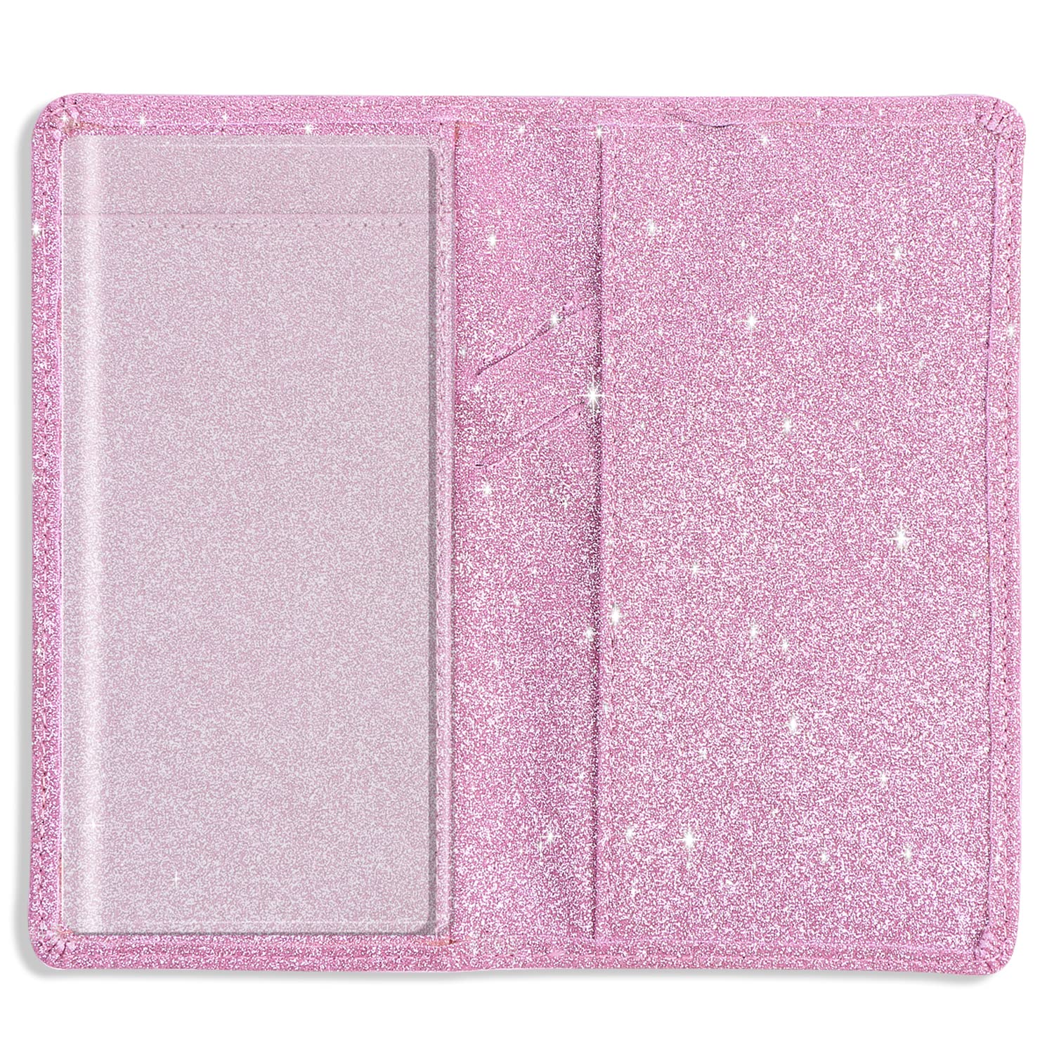 Sanlykate RFID Blocking PU Leather Checkbook Cover for Women - Sparkly Glitter Design with Pen Holder & Free Divider, Pink | Perfect for Gift Giving, Office Use & Financial Organization