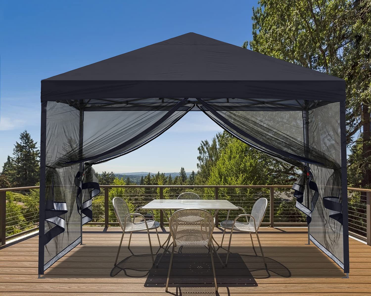 MASTERCANOPY 8x8 Black Pop-Up Canopy Tent with Netting Screen Walls - Easy Setup Outdoor Shelter for Camping, Picnics, Beach & Backyard Parties