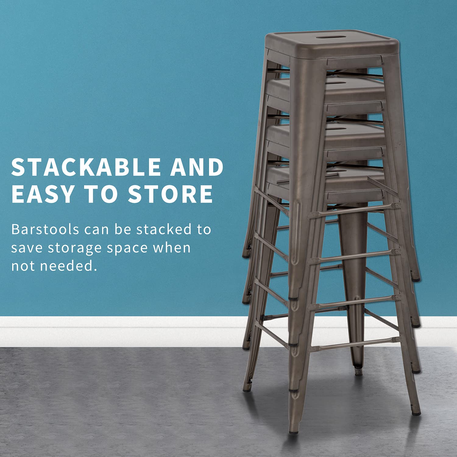 HCY 24 Inch Metal Dining Chairs Set of 4 - Stackable Bar Stools for Kitchen, Patio, Indoor & Outdoor Use - Bronze Finish Modern Chairs for Restaurant, Cafe, and Home Decor