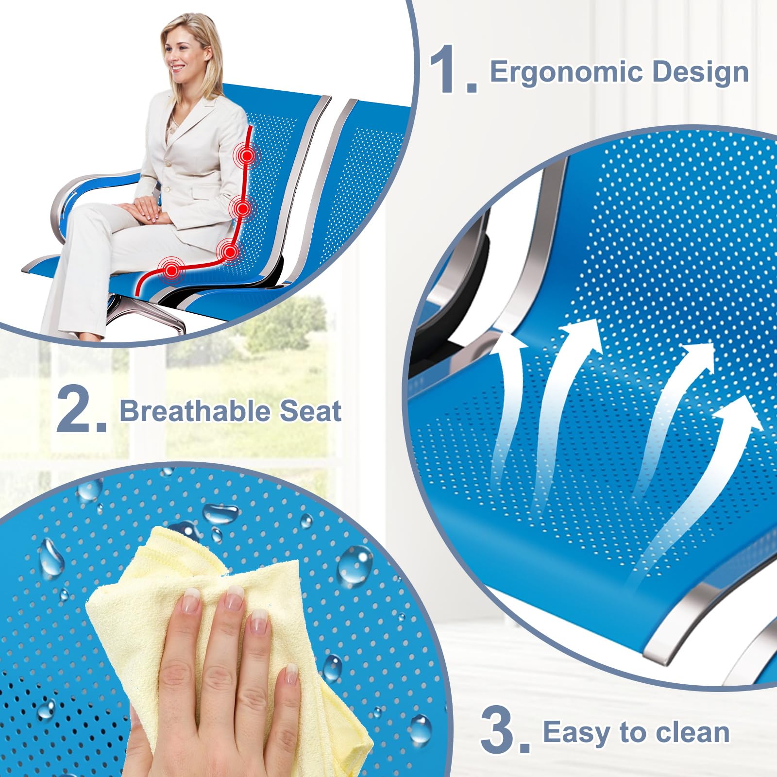 Kinbor Reception Bench with Arms - Durable Waiting Area Seating for Airport, Office, Bank, Hospital & Barbershop - Perfect for Lobbies, Waiting Rooms & Public Spaces