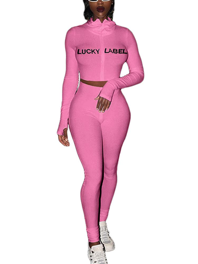 ALLUMK Women's Knit 2-Piece Outfit - High Neck Zipper Crop Top & Bodycon Pants Set | Casual Tracksuit for Streetwear, Gym & Lounge Wear