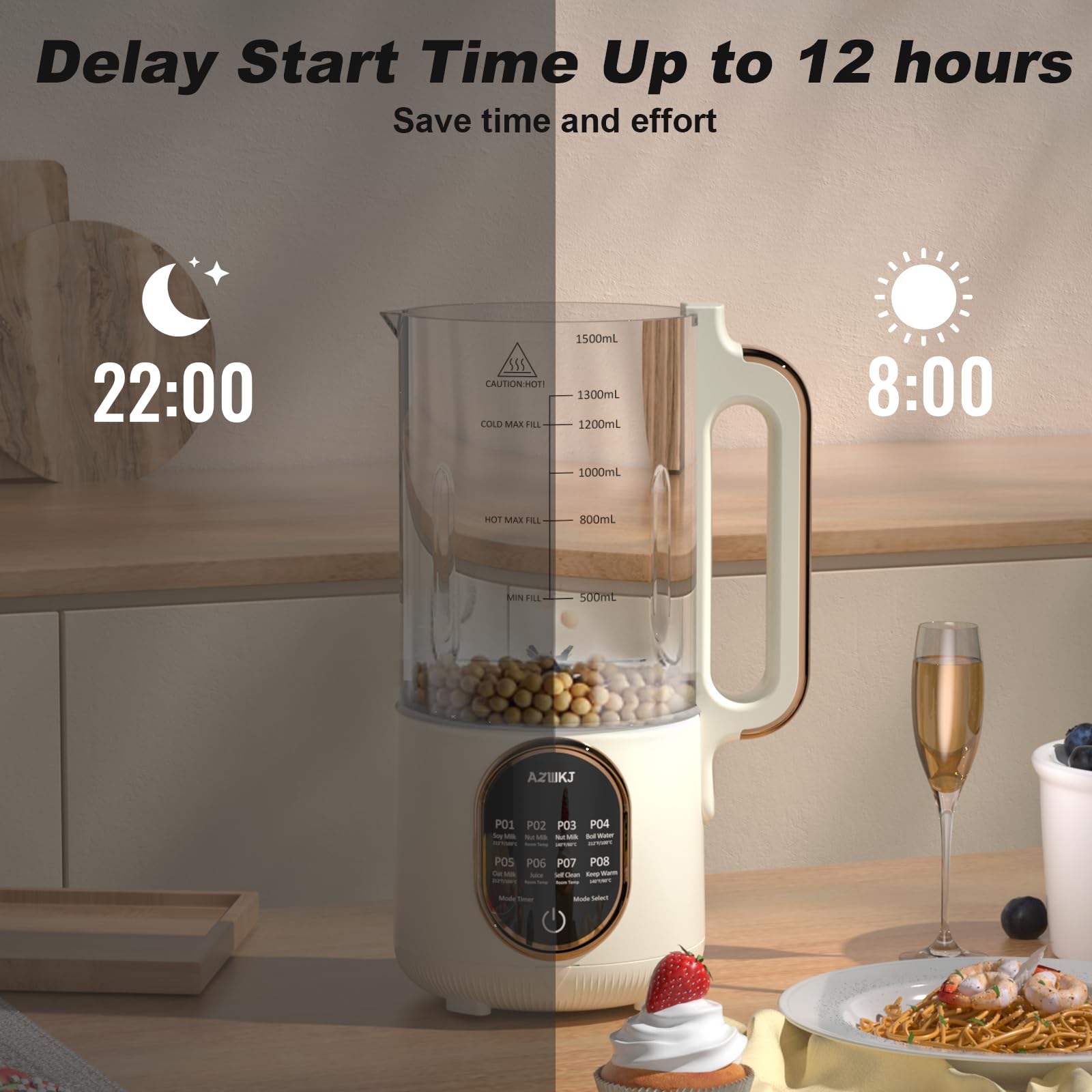 44oz Automatic Nut Milk Maker Machine - 8-in-1 Homemade Soy, Almond, Oat & Coconut Milk Maker with Delay Start & Self-Cleaning | Includes Digital Cookbook | Perfect for Vegan, Keto & Dairy-Free Diets