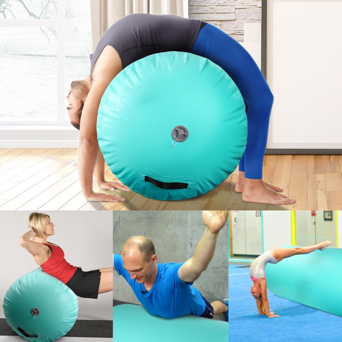 Inflatable Air Roller Gymnastics Barrel - Tumbling Training Mat for Back Handsprings, Stretching & Yoga | Home Gym Equipment for Kids & Adults | Perfect for Gymnastics Practice, Physical Therapy & Fitness Training