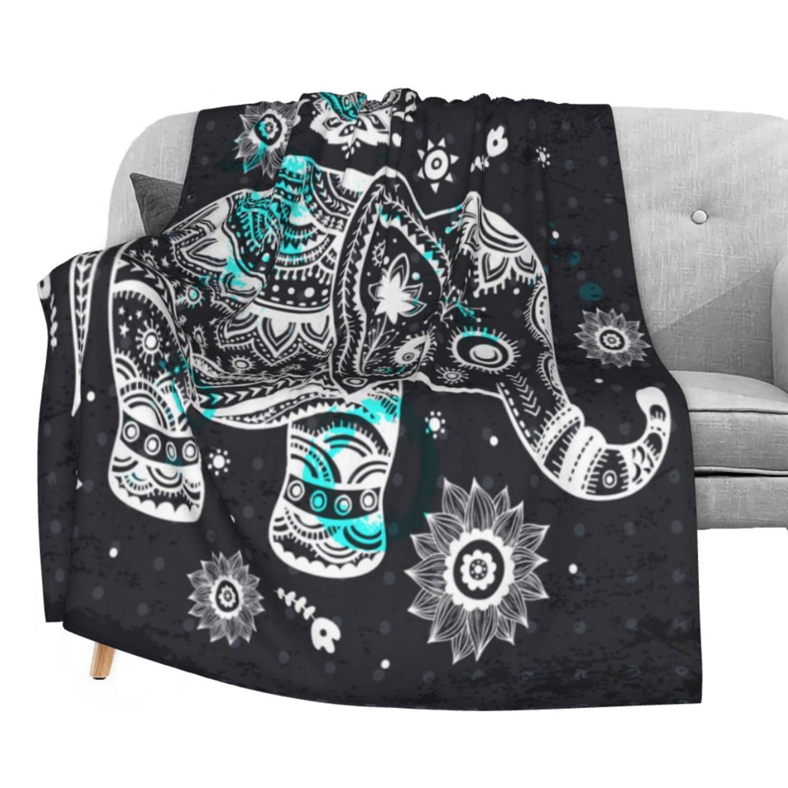 KiuLoam Vintage Indian Tribal Elephant Lightweight Plush Microfiber Blanket - 60