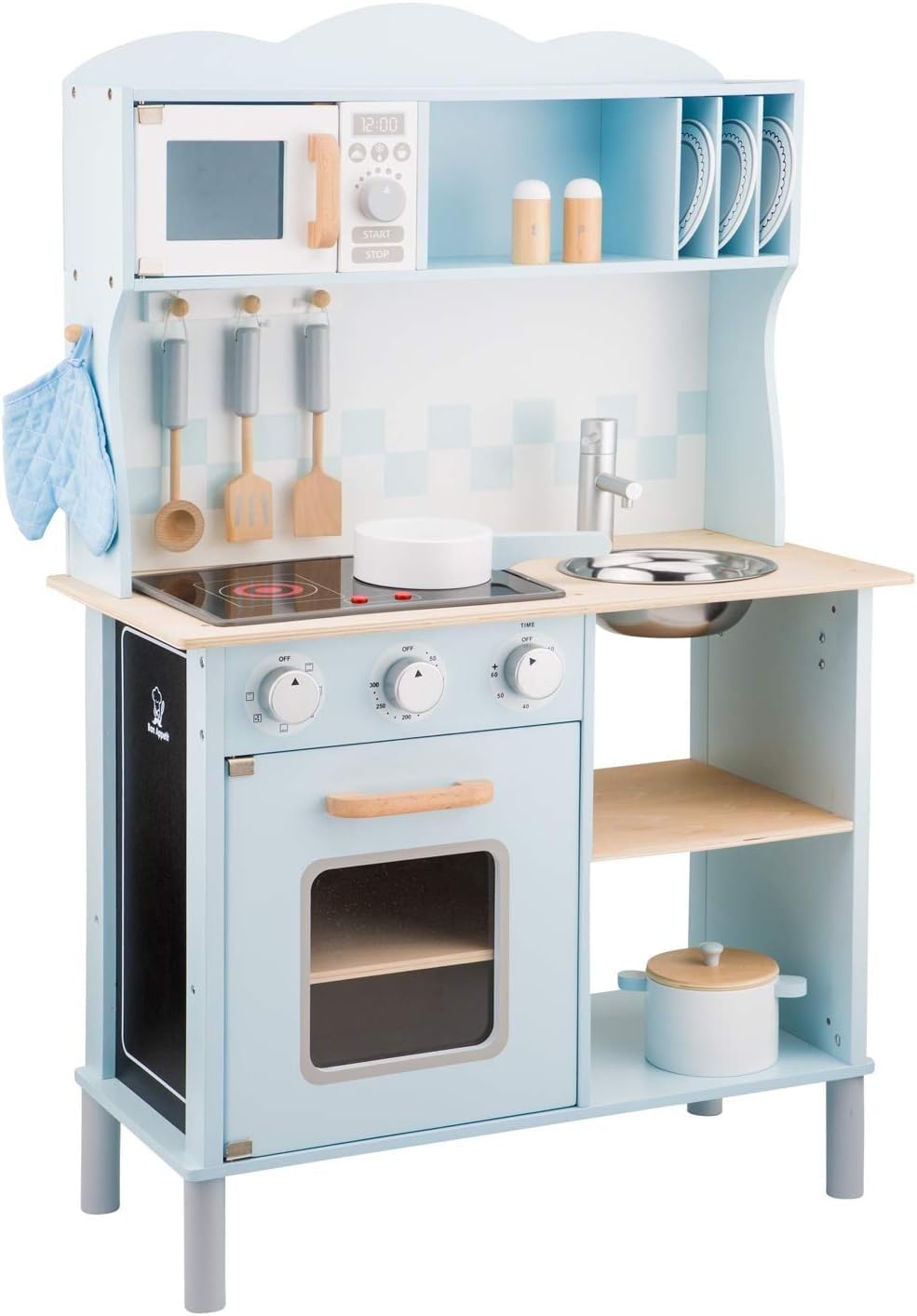Blue Wooden Pretend Play Toy Kitchen for Kids - Classic Role Play Set with Electric Cooking Sounds & Accessories | Perfect for Imaginative Play, Learning & Fun