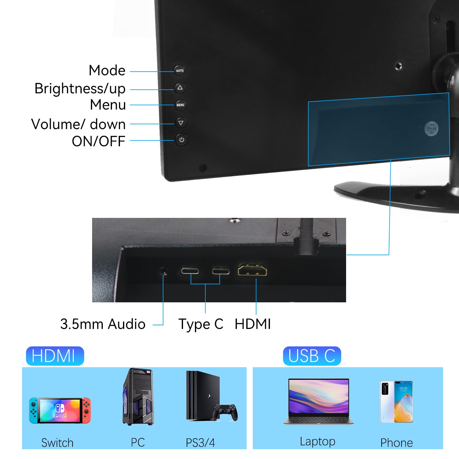 14 Inch Portable Touchscreen Monitor - FHD 1080P HDR Display, 100% sRGB, HDMI/USB-C Connectivity, Built-in Speakers & Adjustable Stand | Perfect for Remote Work, Gaming, and Mobile Office with PC/Laptop/Smartphone