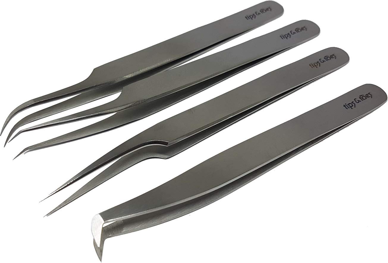 Professional Stainless Steel Eyelash Extension Tweezers Set - 4-Piece False Eyelash Applicator Kit for Easy Lash Application & Removal | Perfect for Salon Professionals & DIY Lash Extensions at Home