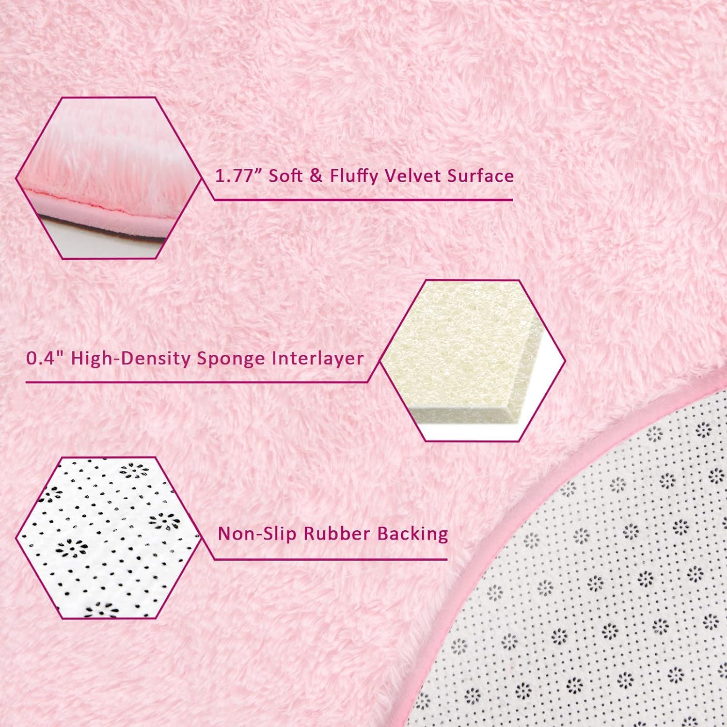 Keeko Pink Shaggy Runner Rug 2x6 Feet - Soft Fluffy Bedside Carpet for Girls Bedroom, Nursery, Kids Room & Teen Dorm Decor | Cozy Modern Area Rug for Living Room, Playroom & Indoor Use