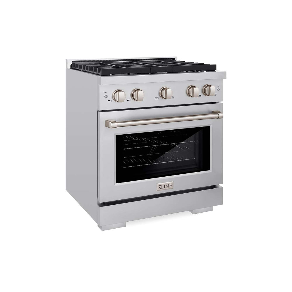 ZLINE 30 Inch Stainless Steel Gas Range Kitchen Package - Convertible Range Hood & Tall Tub Dishwasher (3KP SGRRH30 DWV) | Perfect for Modern Home Kitchens, Restaurant-Style Cooking & Open-Concept Living Spaces