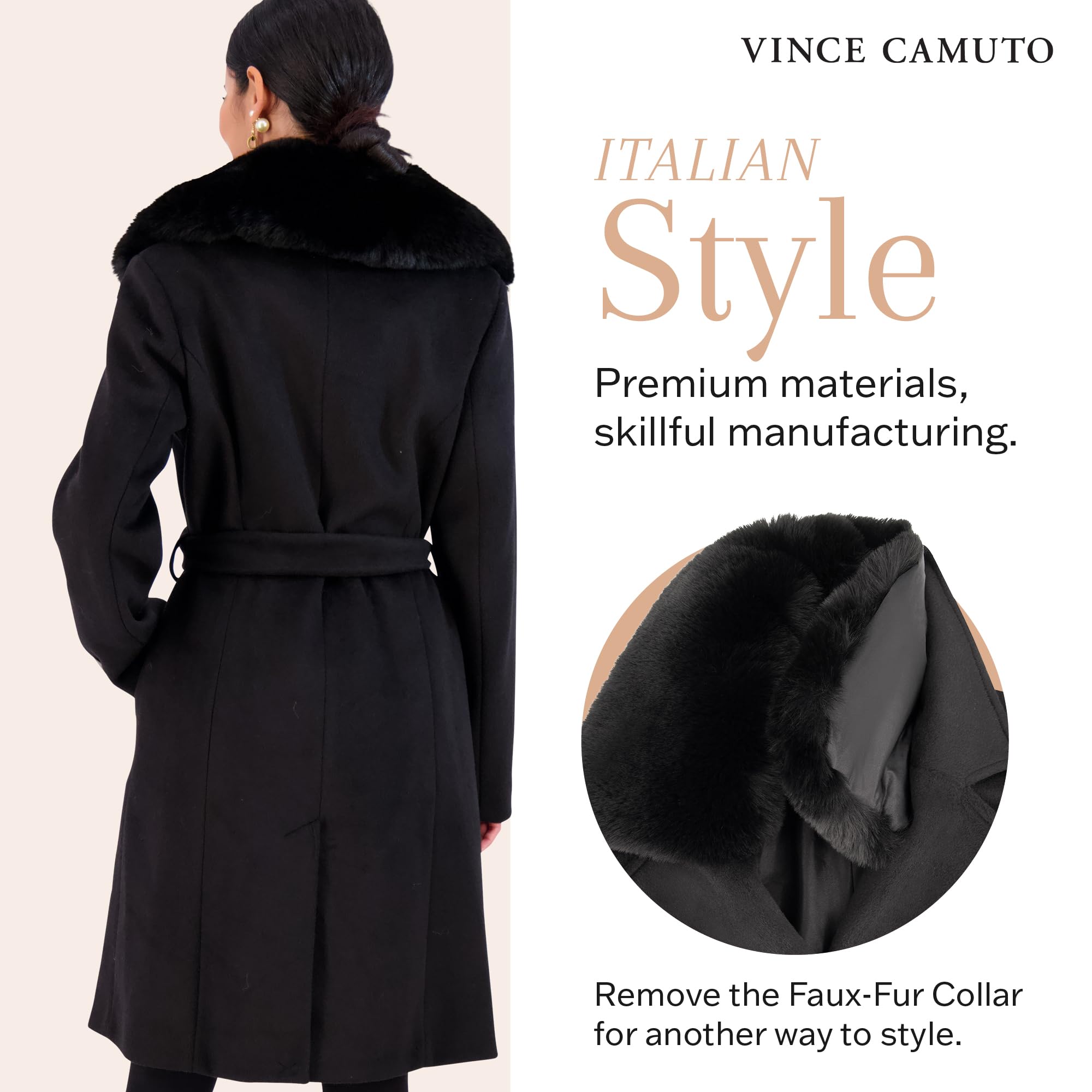 Vince Camuto Women's Wool Trench Coat - Winter Warm Peacoat & Dress Coat for Office, Parties & Formal Events - Stylish Outerwear for Cold Weather