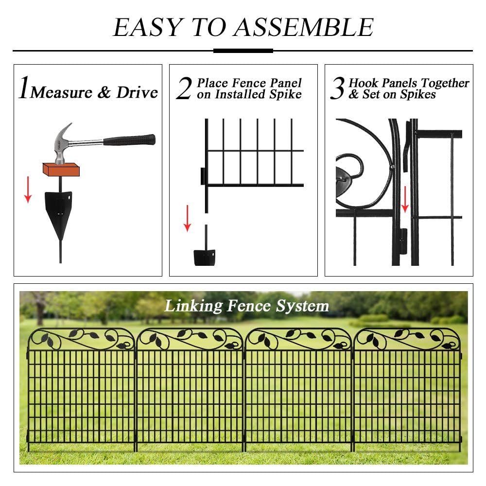 **AMAGABELI GARDEN & HOME 4-Pack 44-Inch High 12-Ft Long Black Decorative Garden Fence Panels - Rustproof Outdoor Dog Fence & Animal Barrier for Yard, Garden, and Home Landscaping**    *(Perfect for Pet Safety, Garden Borders, and Enhancing Outdoor Aesthetics)*