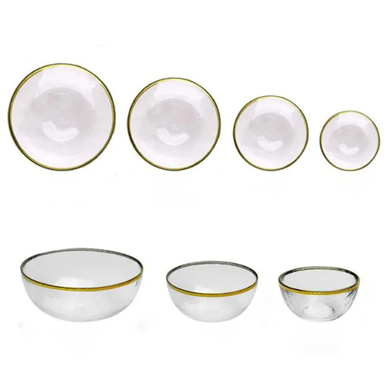 Aurora Gold Edge Glass Plate & Bowl Set - Elegant Dinnerware for Special Occasions, Perfect for Weddings, Parties, and Fine Dining