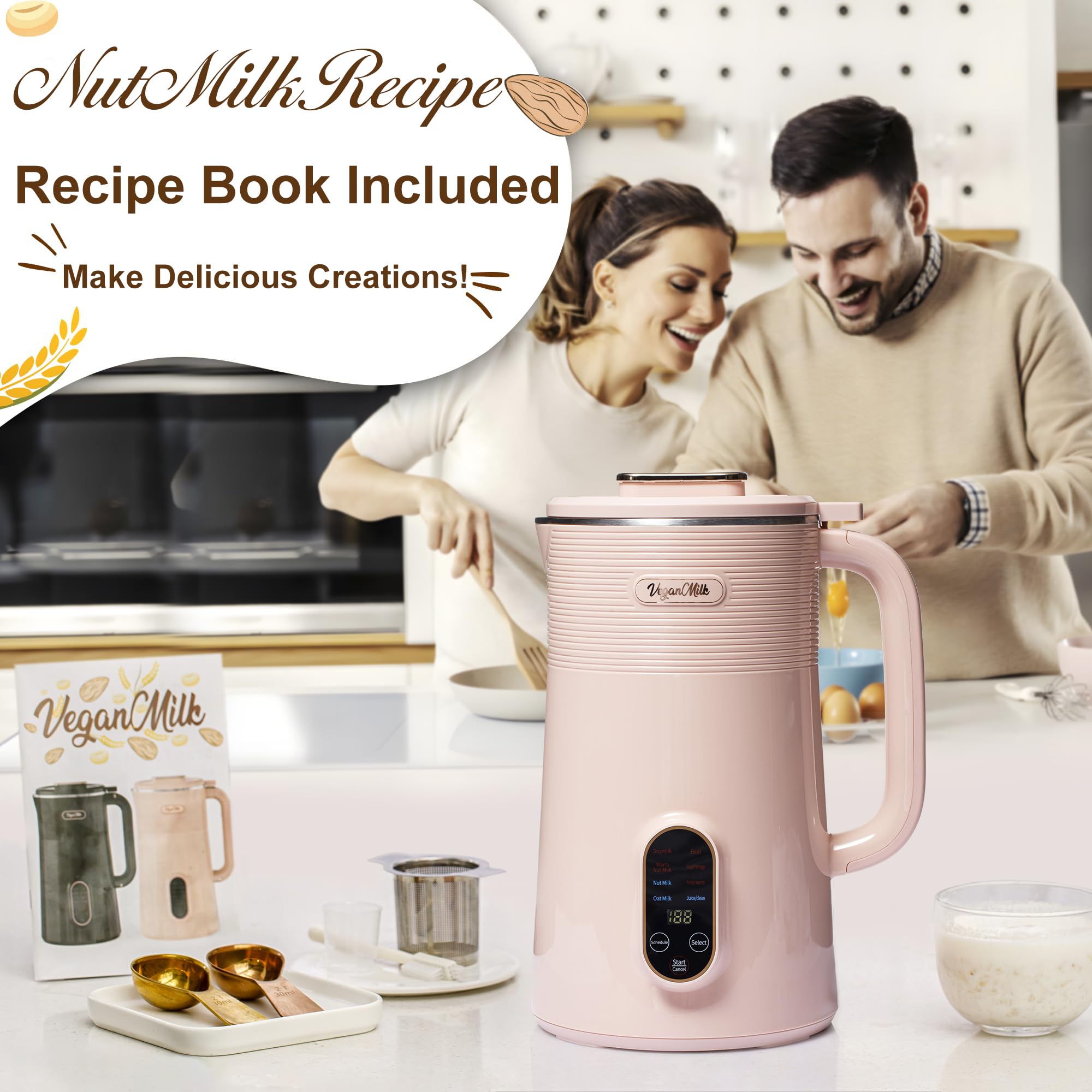 8-in-1 Plant-Based Milk Maker Machine - Almond, Soy, Oat & Nut Milk Maker with Soup Function | Perfect for Vegan, Dairy-Free & Healthy Lifestyles | Home Kitchen Essential for Fresh Nut Milks, Creamy Soups & Healthy Beverages