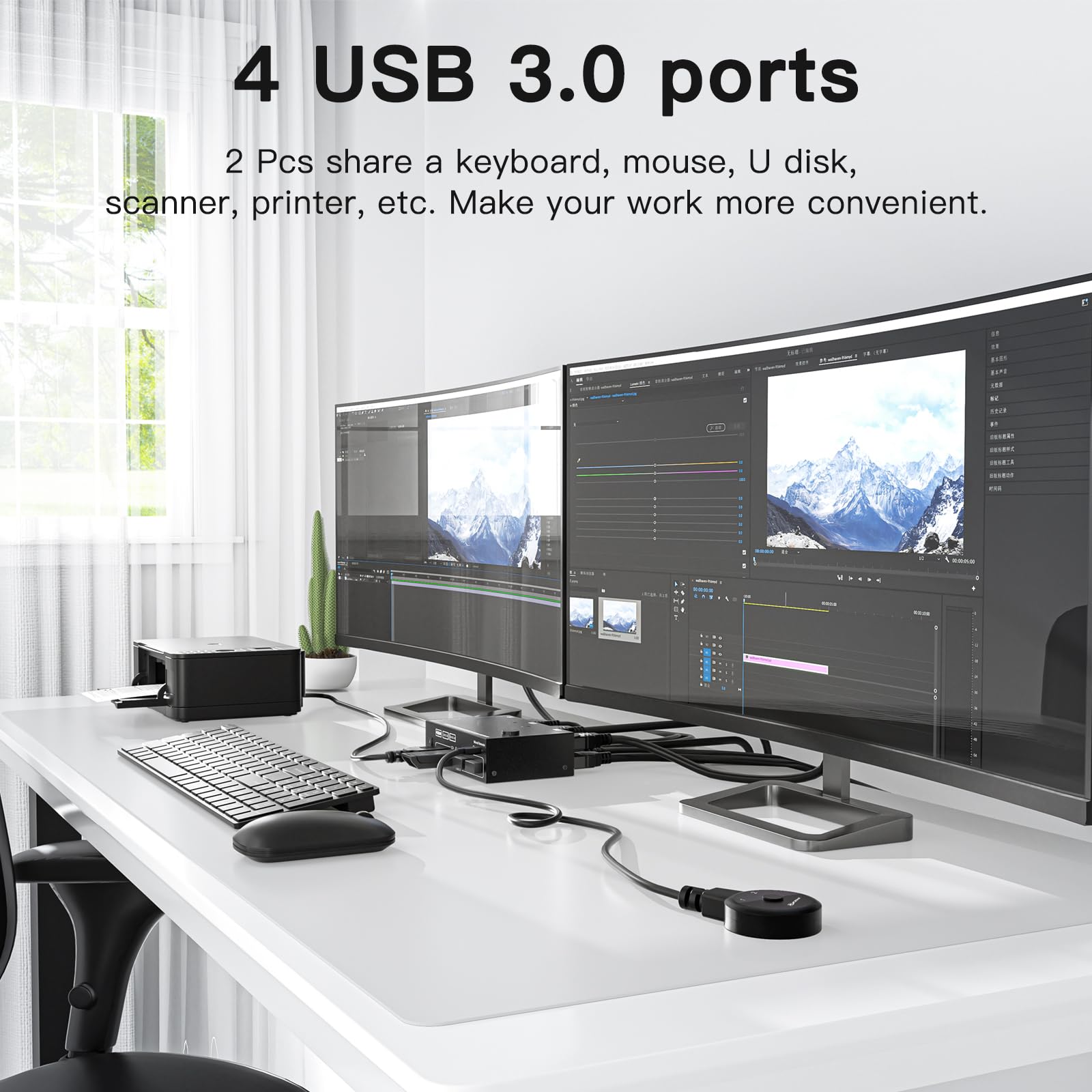 Glanhbnol 2-Port USB 3.0 KVM Switch - 2 Channel Metal KVM Switcher for Keyboard & Mouse Sharing with Seamless Performance | Ideal for Home Office, Gaming Setup & Multi-Computer Workstations