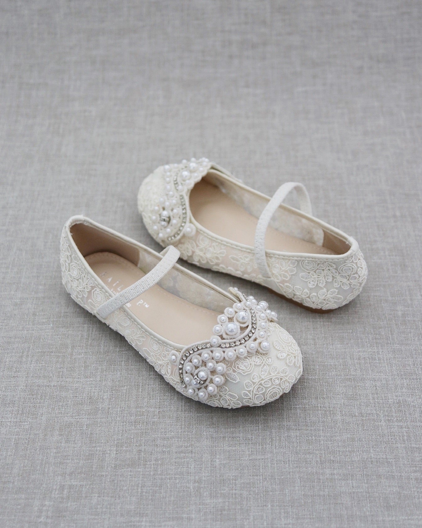 Elegant Crochet Lace Mary Jane Flats with Pearl Applique - Comfortable Women's Dress Shoes for Weddings, Parties & Special Occasions