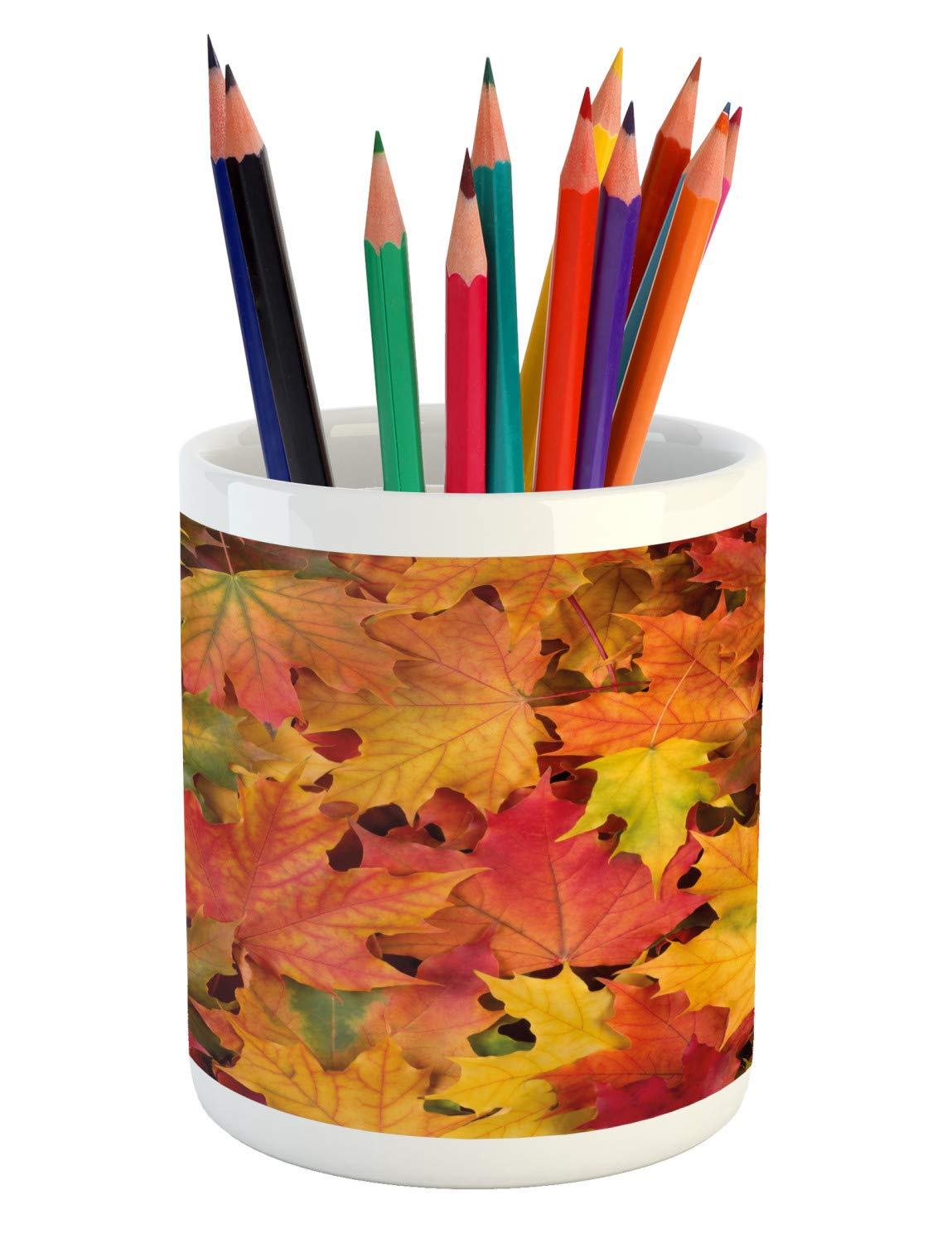 Ceramic Pencil Holder with Fall Leaves Design - 3.6