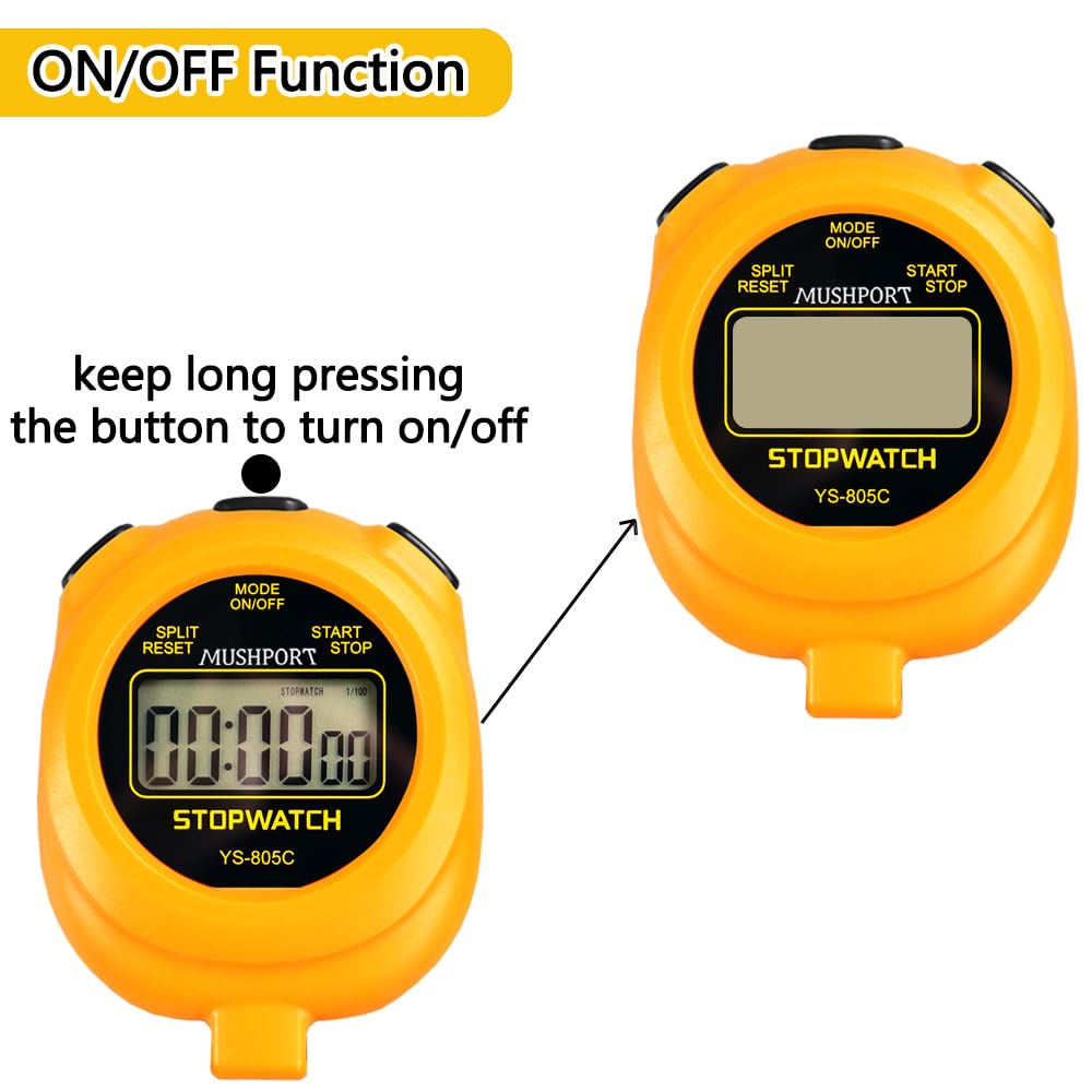 Digital Stopwatch Timer with Countdown - Simple ON/OFF Operation, No Clock/Date - Sports Stopwatch for Kids, Coaches, Swimming, Running (Orange) - Perfect for Training, Races & Timekeeping