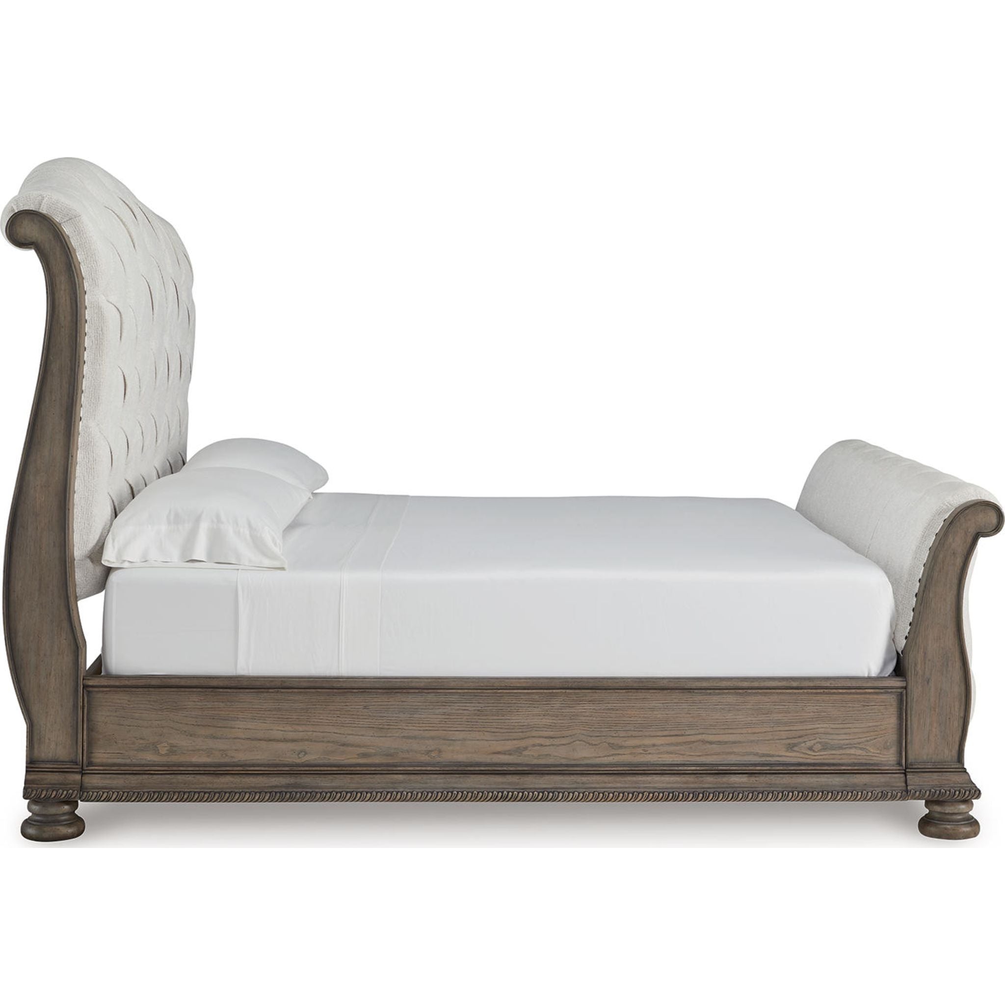 Ardenfield King Sleigh Bed Frame in Light Brown - Luxurious Solid Wood Bedroom Furniture for Master Suite & Guest Room