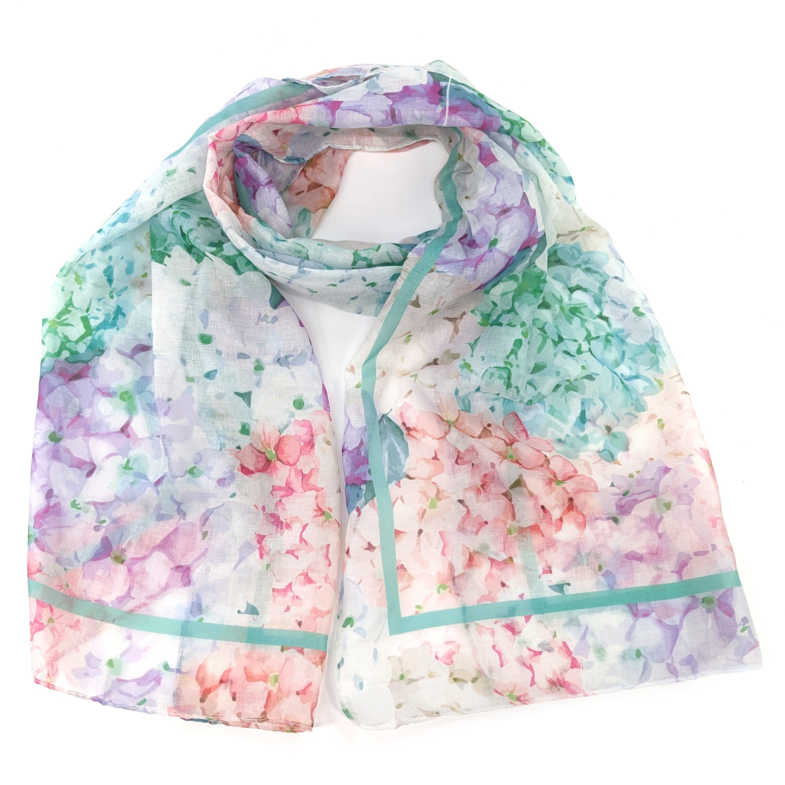 Stylish Hydrangea Print Ladies Fashion Scarf - Soft Womens Wrap Shawl for Spring Outfits, Office Wear & Special Occasions
