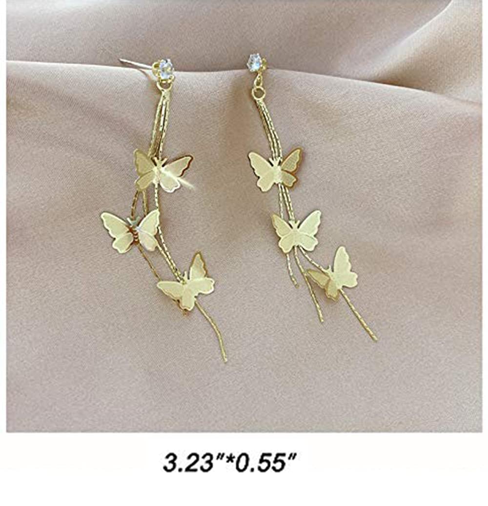 18K Gold Plated Dainty Vivid Butterfly Tassel Earrings with CZ Stones - 3D Drop Dangle Earrings for Women & Girls - Perfect for Parties, Weddings & Everyday Wear