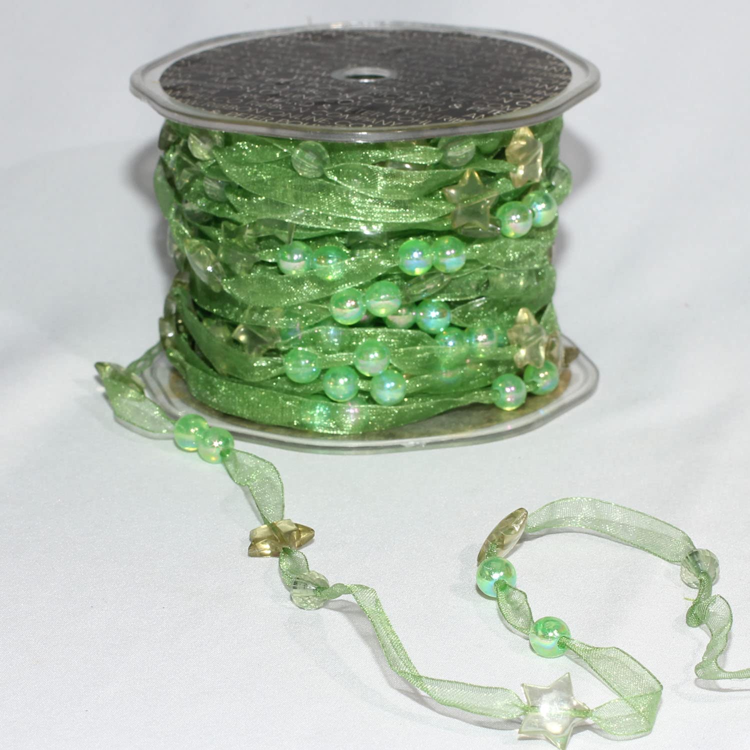 Green Star-Patterned Organdy Tulle Craft Ribbon - 3/8 Inch x 27 Yards for DIY Gift Wrapping, Wedding Decorations & Scrapbooking