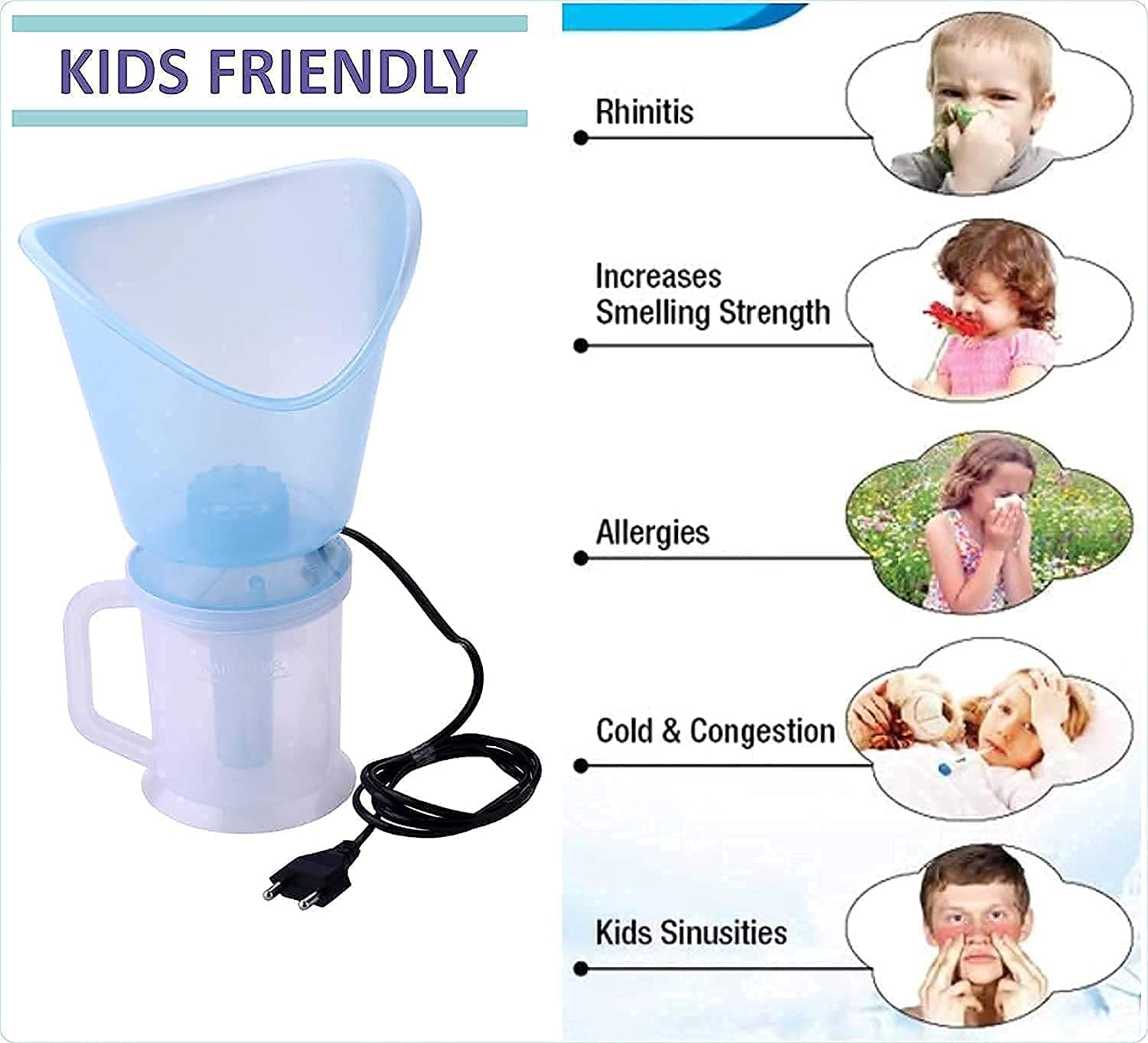 HARIHOME 3-in-1 Face, Nose & Cough Steamer - Plastic Vaporizer with Nozzle Inhaler, Facial Sauna & Steamer Machine for Adults & Kids - Perfect for Cold Relief, Sinus Congestion & Skincare at Home