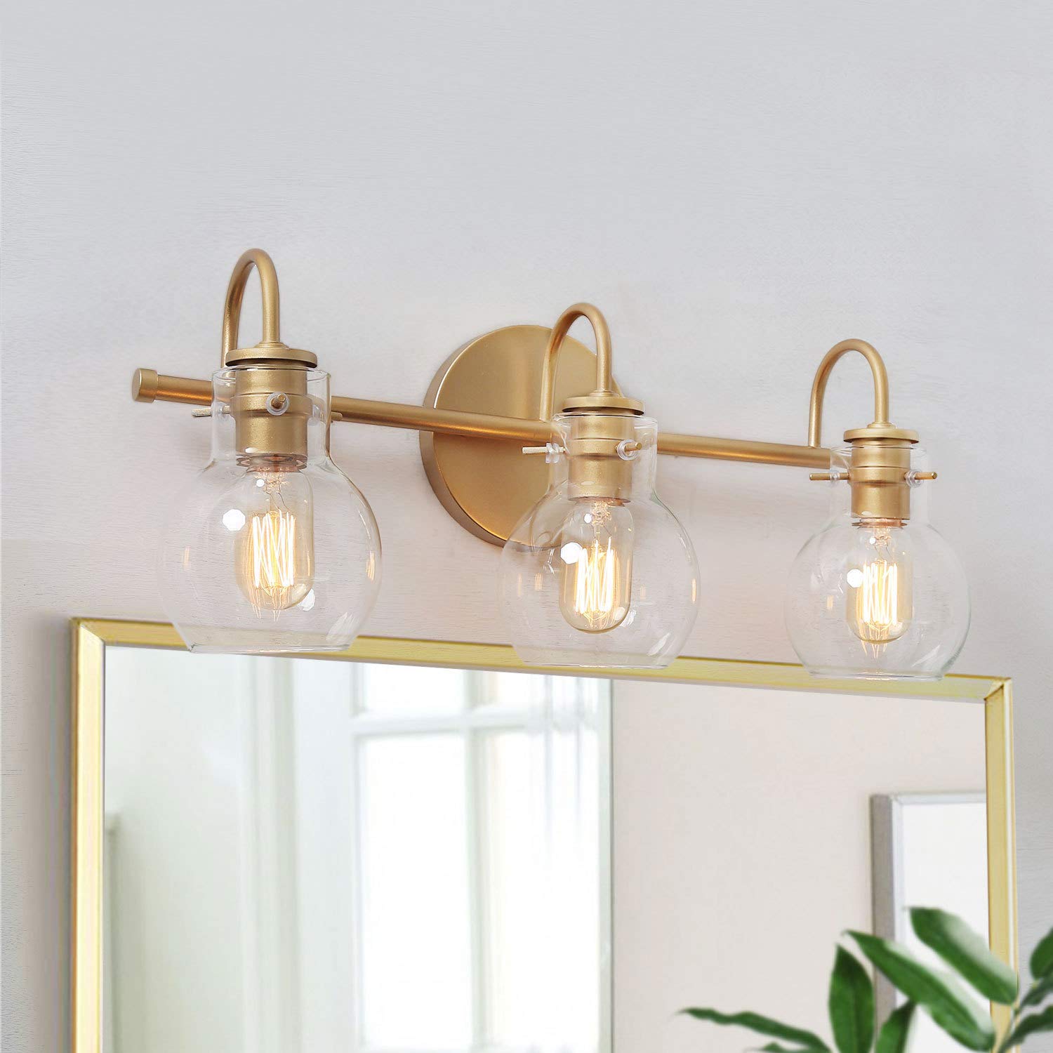 KSANA Gold Bathroom Vanity Light Fixtures with Clear Glass Shade - 22”x7”x9” Modern LED Wall Sconce for Bathroom, Powder Room & Dressing Area
