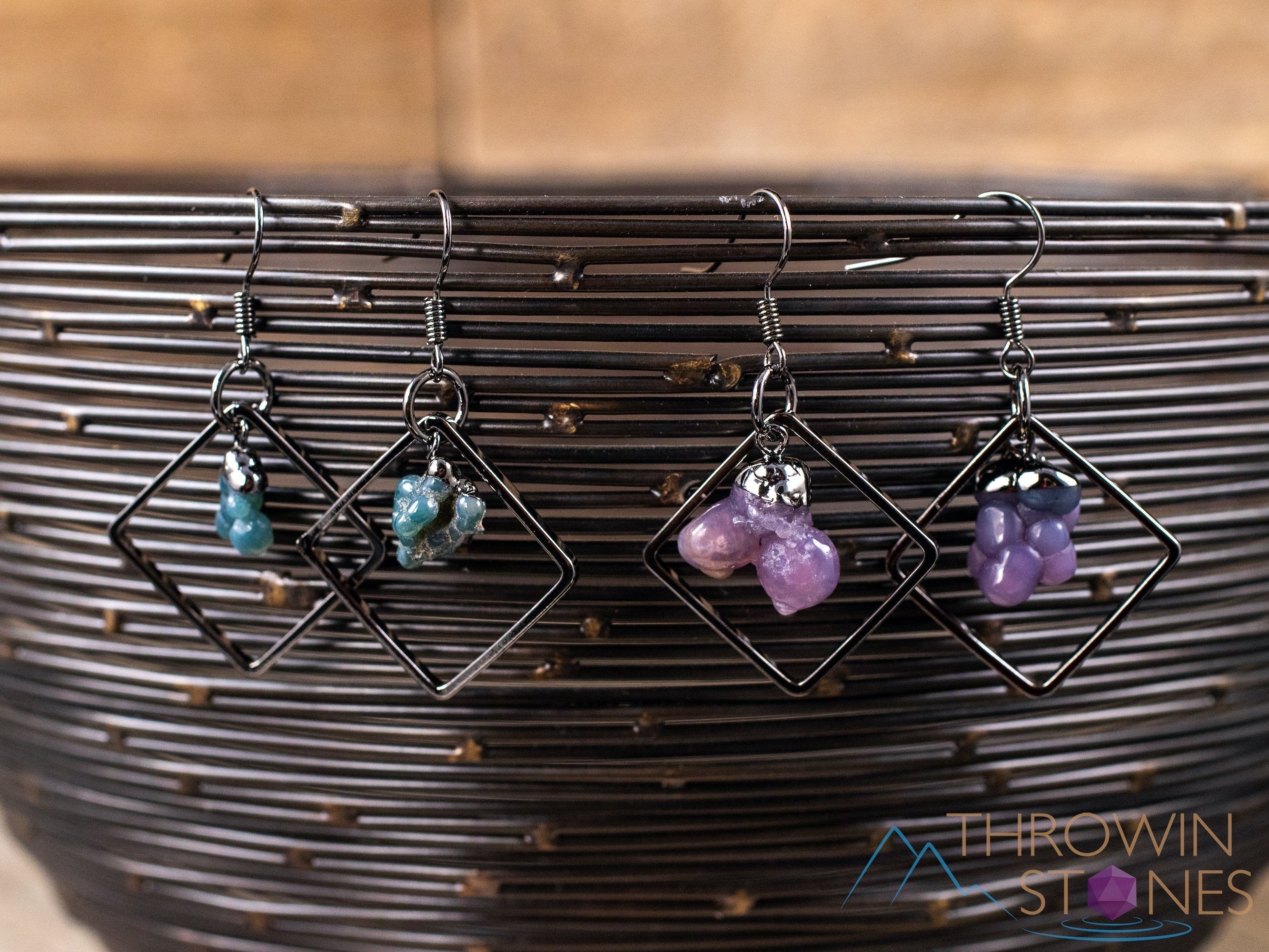 Grape Agate Crystal Hoop Earrings - Diamond Accent Gemstone Dangle Earrings | Handmade Jewelry for Women | Perfect for Weddings, Parties & Everyday Wear (E1797)